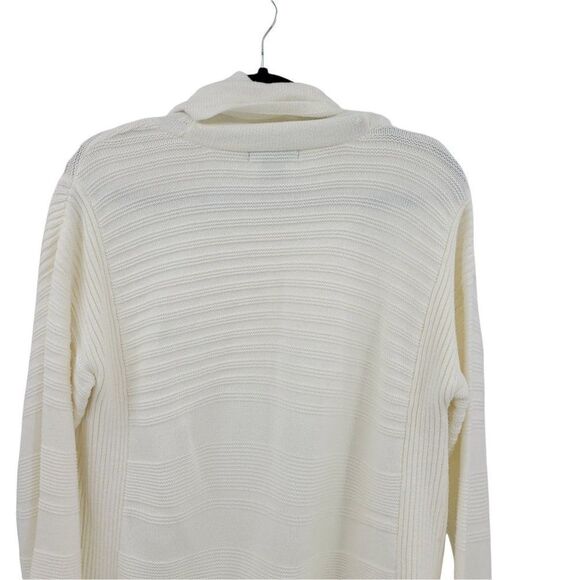 Design History Tunic Sweater Non Itch Cowl Neck Ribbed Striped White Sz L - Picture 7 of 9